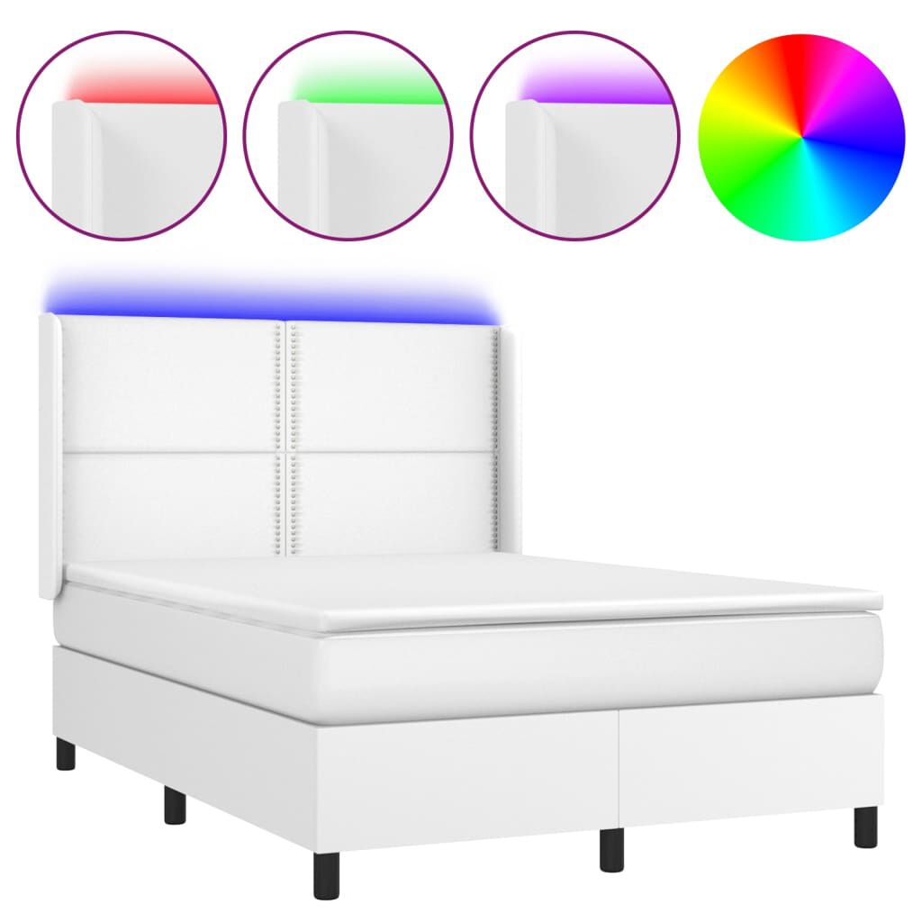 vidaXL Κρεβάτι Boxspring με Στρώμα & LED Λευκό 140x190 εκ. Συνθ. Δέρμα