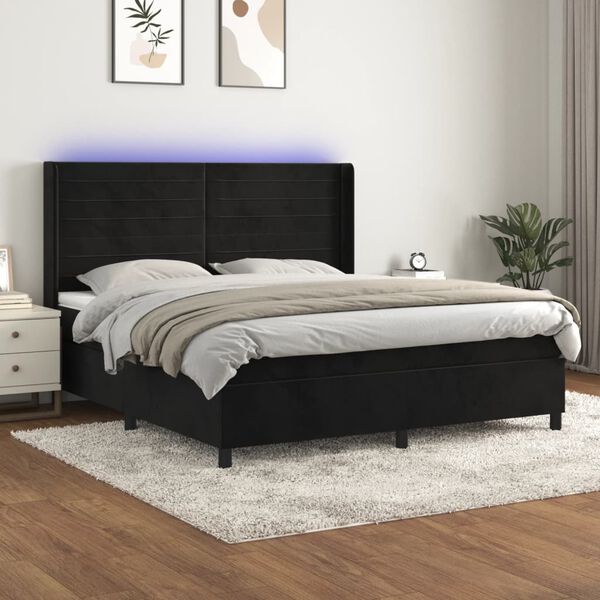 vidaXL &Kappa;&rho;&epsilon;&beta;ά&tau;&iota; Boxspring &mu;&epsilon; &Sigma;&tau;&rho;ώ&mu;&alpha; & LED &Mu;&alpha;ύ&rho;&omicron; 160x200 &epsilon;&kappa;. &Beta;&epsilon;&lambda;&omicron;ύ&delta;&iota;&nu;&omicron;
