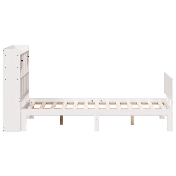 vidaXL Κρεβάτι Βιβλιοθήκη Χωρίς Στρώμα Λευκό 135x190 εκ Μασίφ Πεύκο