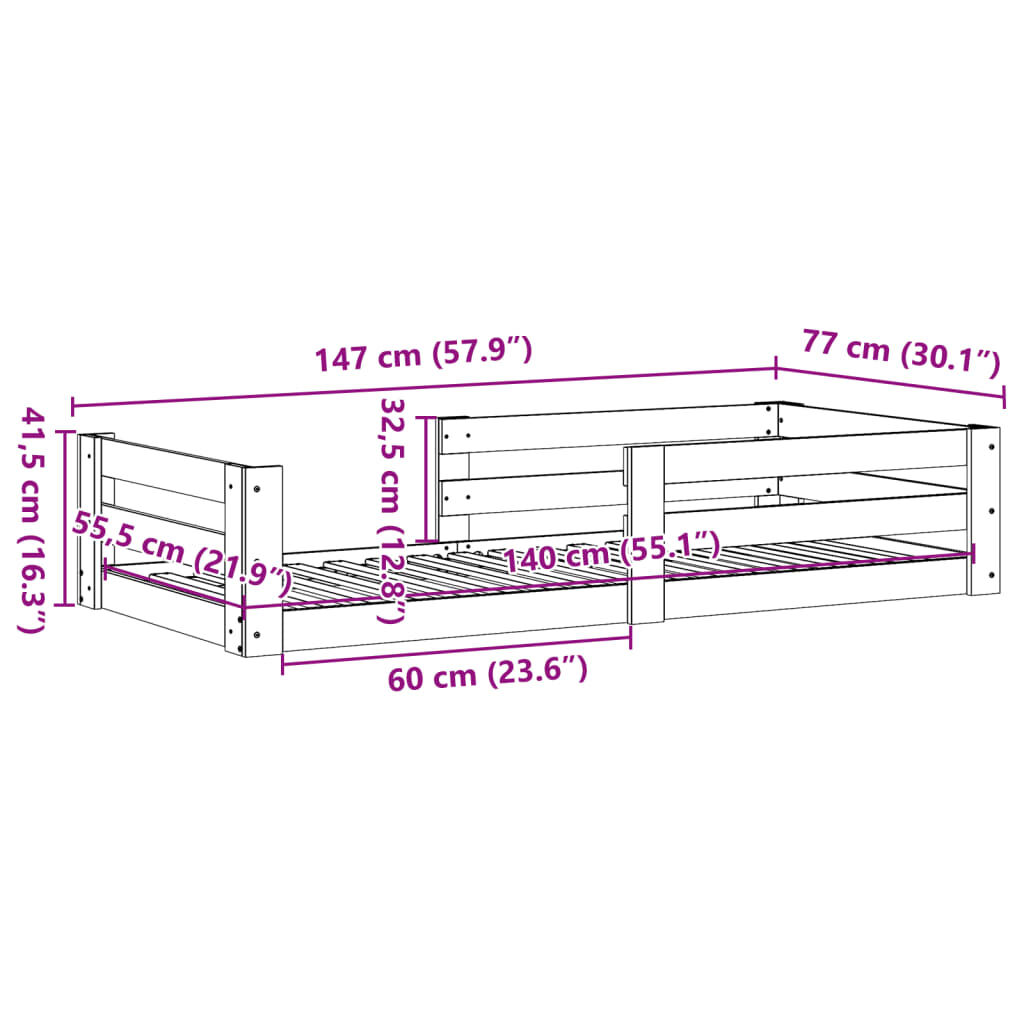 vidaXL Σκελετός Κρεβ. Χωρίς Στρώμα 70x140 εκ. από Μασίφ Ξύλο Πεύκου