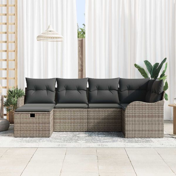 vidaXL Σετ Καναπέ Κήπου με μαξιλάρι 6 pcs Γκρι Πολυ ράταν