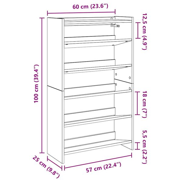 Ράφι παπουτσιών vidaXL Γκρι Sonoma 60x25x100 cm Κατασκευασμένο ξύλο