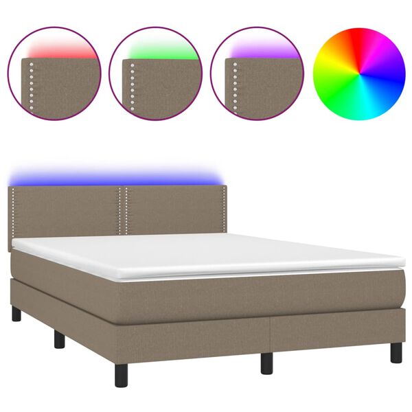 vidaXL &Kappa;&rho;&epsilon;&beta;ά&tau;&iota; Boxspring &mu;&epsilon; &Sigma;&tau;&rho;ώ&mu;&alpha; & LED Taupe 140x200 &epsilon;&kappa;. &Upsilon;&phi;&alpha;&sigma;&mu;ά&tau;&iota;&nu;&omicron;