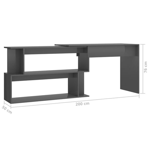 vidaXL Γραφείο Γωνιακό Γυαλιστερό Γκρι 200x50x76 εκ. από Μοριοσανίδα