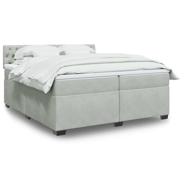 vidaXL Κρεβάτι Boxspring με Στρώμα Ανοιχτό Γκρι 200x200 εκ. Βελούδινο