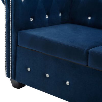 vidaXL Καναπές Γωνιακός Chesterfield Μπλε 199 x 142 x 72 εκ. Βελούδο