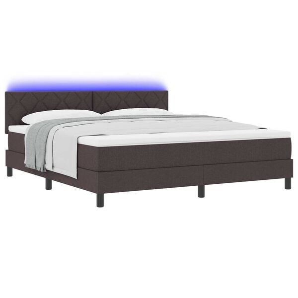 vidaXL Κρεβάτι με Στρώμα & Φωτισμό LED Σκούρο Καφέ 180x200 εκ. Υφασμα