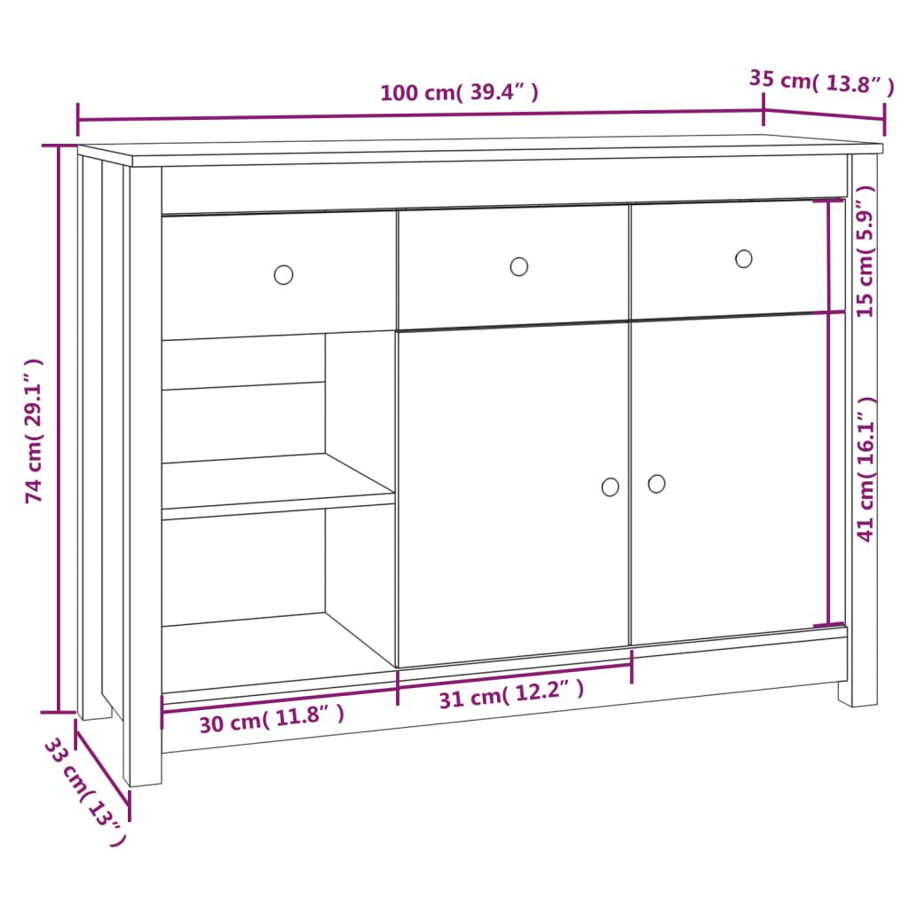 vidaXL Ντουλάπι Γκρι 100 x 35 x 74 εκ. από Μασίφ Ξύλο Πεύκου
