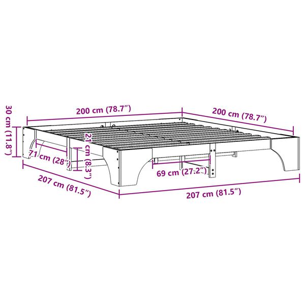 vidaXL Κρεβάτι Φυσικό Μασίφ ξύλο πεύκου 200 x 200 εκ. Κρεβάτι