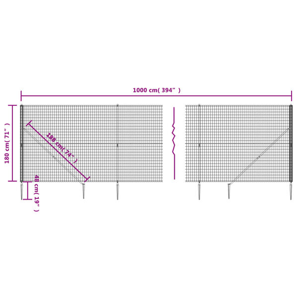 vidaXL Συρματόπλεγμα Περίφραξης Ανθρακί 1,8 x 10 μ. με Καρφωτές Βάσεις