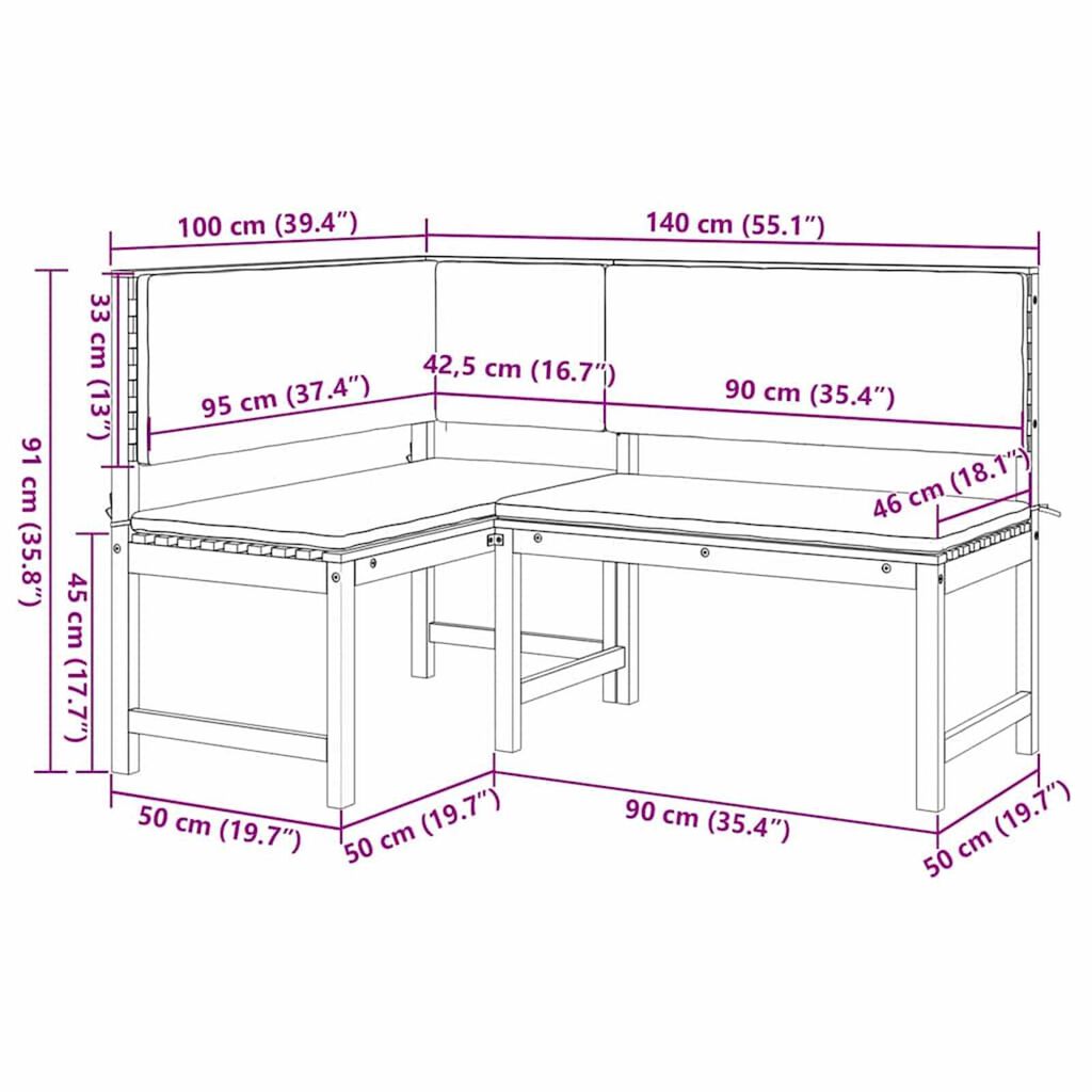 vidaXL Σετ Παγκάκι Κήπου 2 pcs Καφέ Μασίφ ξύλο ακακίας