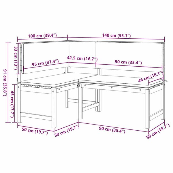 vidaXL Σετ Παγκάκι Κήπου 2 pcs Καφέ Μασίφ ξύλο ακακίας