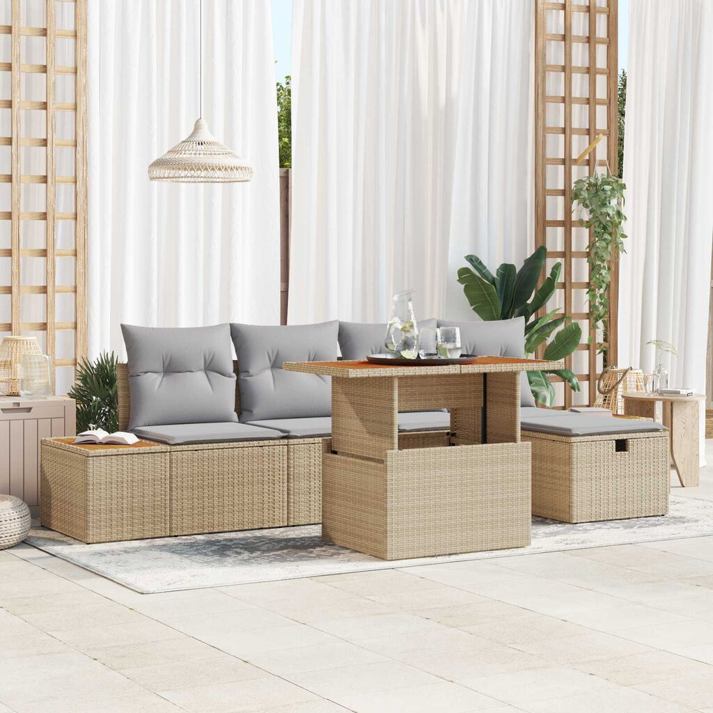 vidaXL Σετ Καναπέ Κήπου 6 pcs Μπεζ συνθετικό ρατάν