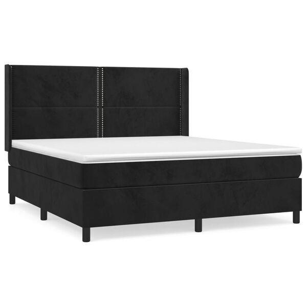 vidaXL Κρεβάτι Boxspring με Στρώμα Μαύρο 180x200 εκ. Βελούδινο