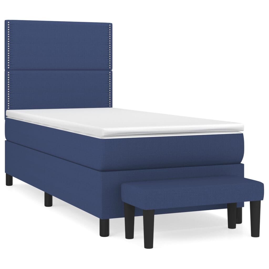 vidaXL Κρεβάτι Boxspring με Στρώμα Μπλε 90x200 εκ.Υφασμάτινο