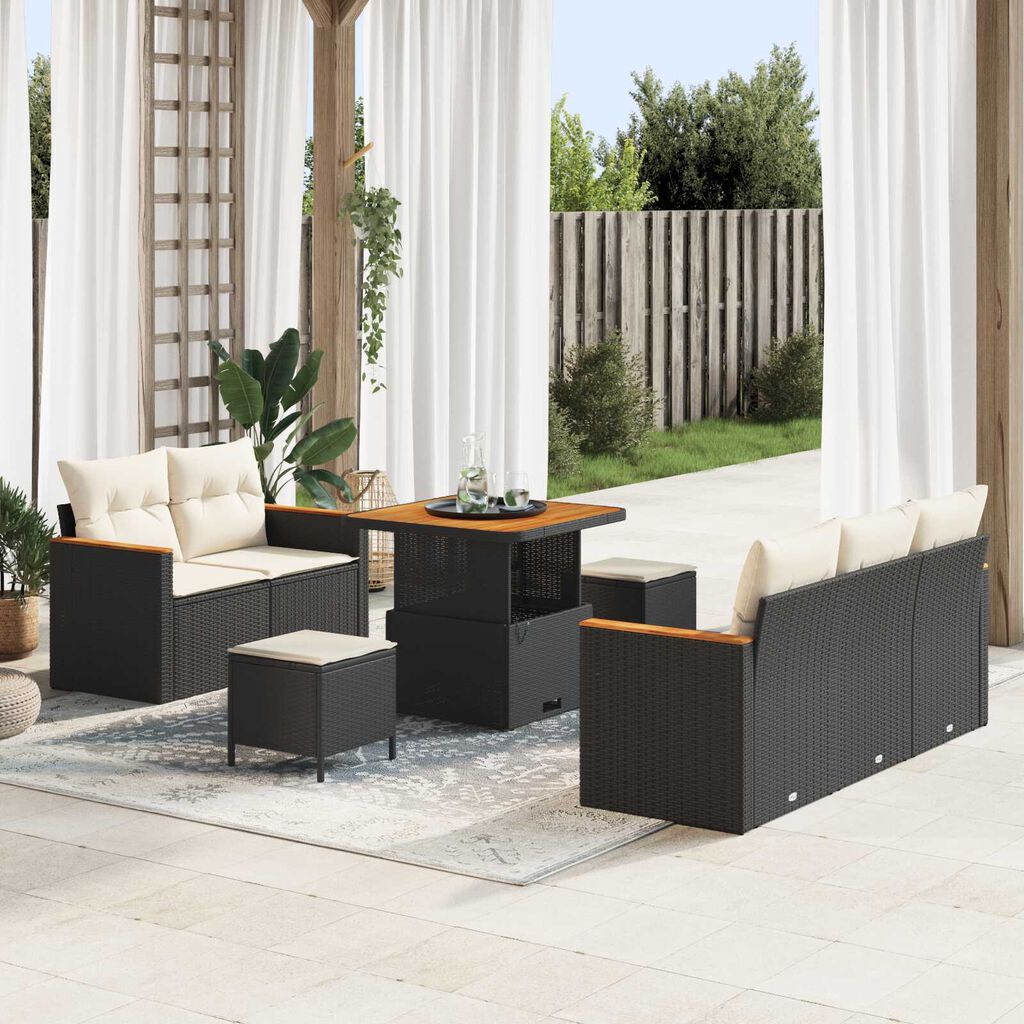 vidaXL Σετ Καναπέ Κήπου με μαξιλάρι 8 pcs Μαύρο Πολυ ράταν