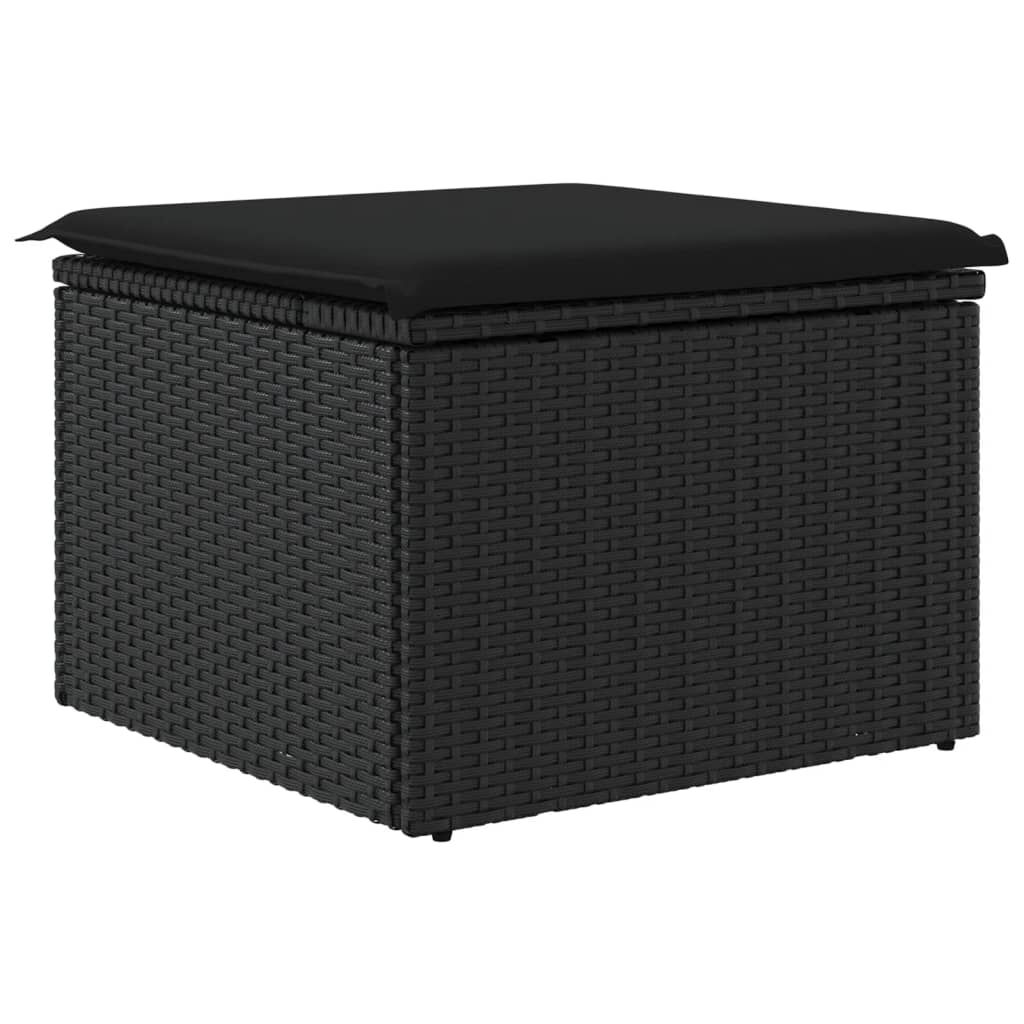 vidaXL Υποπόδιο Κήπου Μαύρο 55x55x37 εκ. Συνθετικό Ρατάν με Μαξιλάρι