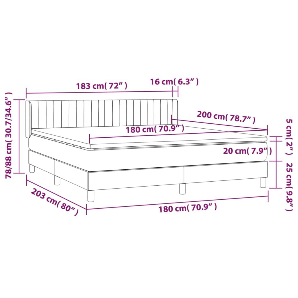 vidaXL Κρεβάτι Boxspring με Στρώμα Σκούρο Καφέ 180x200 εκ Υφασμάτινο
