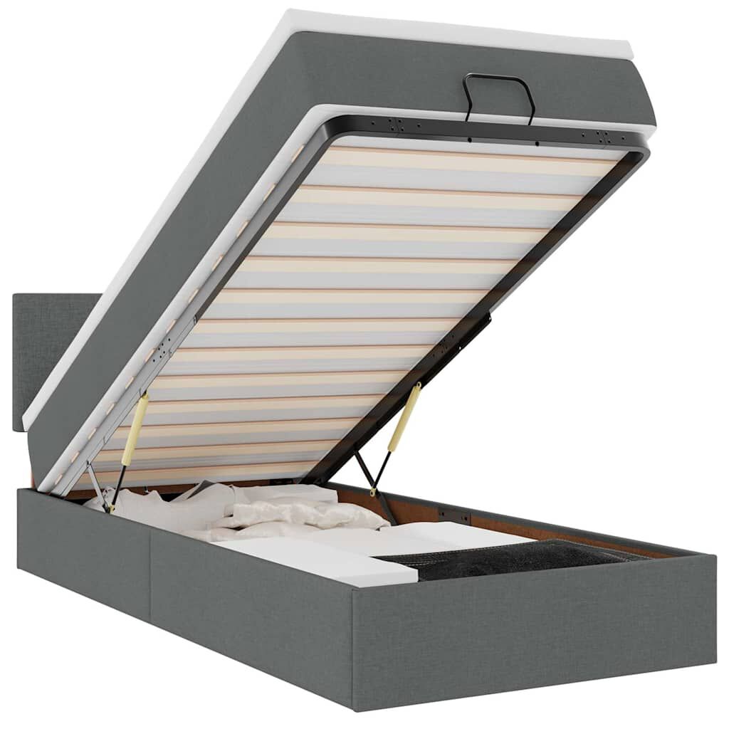 vidaXL Οθωμανικό κρεβάτι με στρώμα & LEDs Σκούρο γκρι 90x200 cm Ύφασμα