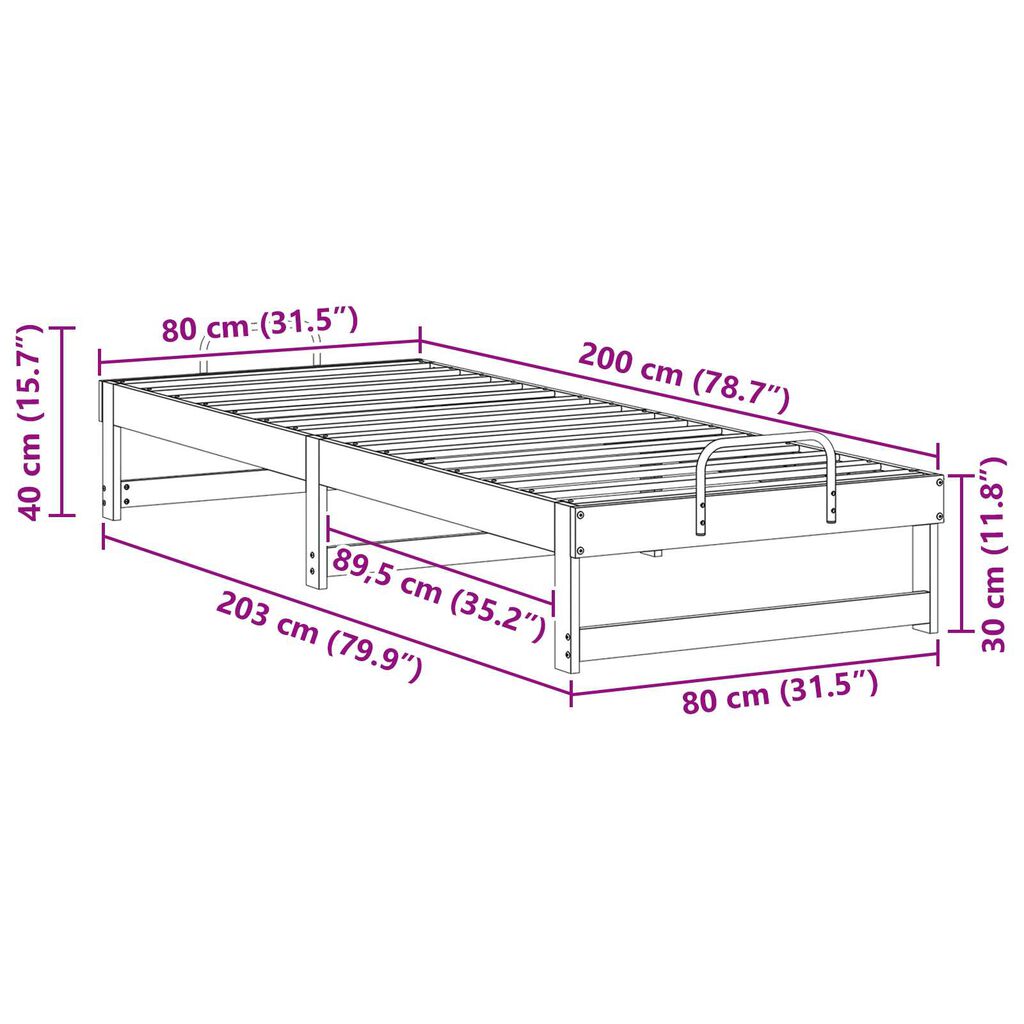 vidaXL Κρεβάτι με λαβές μεταφοράς Καφέ 80 x 200 cm Μασίφ ξύλο πεύκου