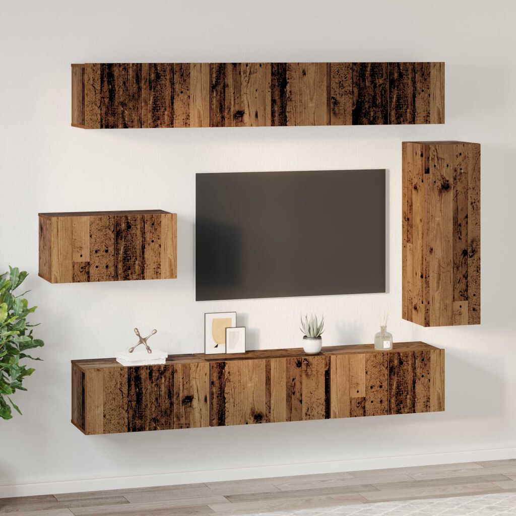 vidaXL Σετ Καθισμάτων Τηλεόρασης 8 pcs Παλιό ξύλο 30.5 x 30 x 90 cm