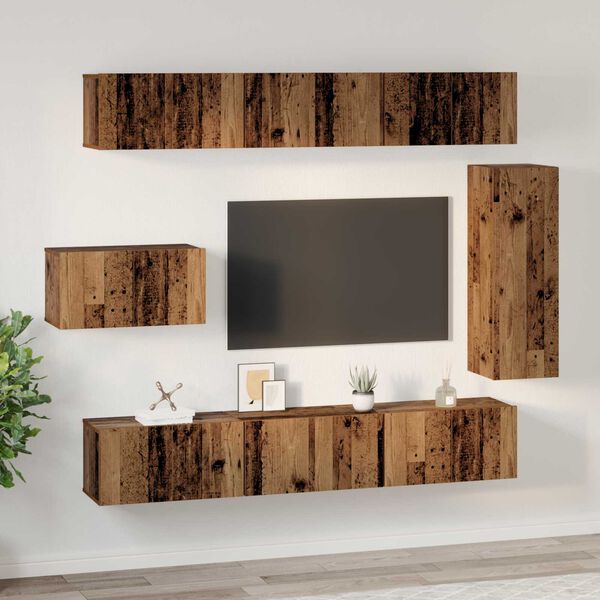 vidaXL Σετ Καθισμάτων Τηλεόρασης 8 pcs Παλιό ξύλο 30.5 x 30 x 90 cm