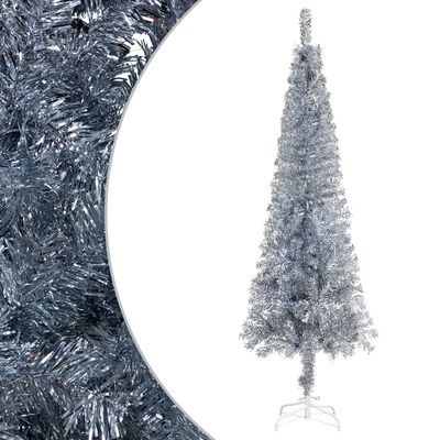 vidaXL Χριστουγεννιάτικο Δέντρο Προφωτ. Slim με Μπάλες Ασημί 180 εκ.