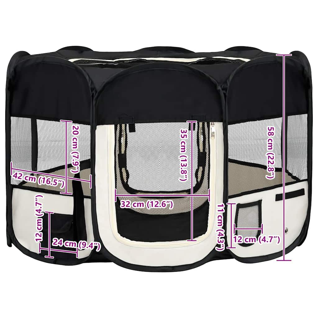 vidaXL Πάρκο Σκύλου Πτυσσόμενο Μαύρο 110x110x58 εκ. με Σάκο Μεταφοράς