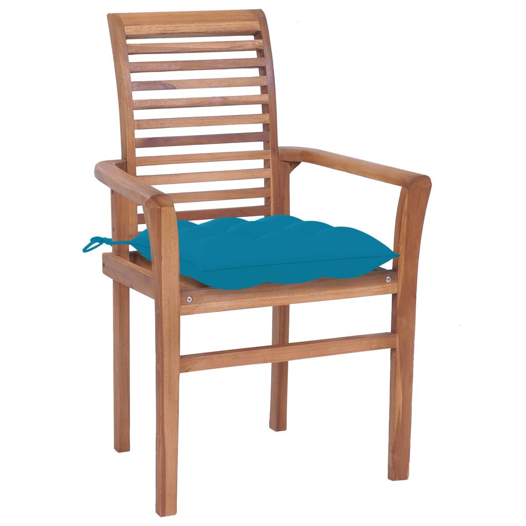 vidaXL Καρέκλες Τραπεζαρίας 8 τεμ. Μασίφ Ξύλο Teak & Γαλάζια Μαξιλάρια