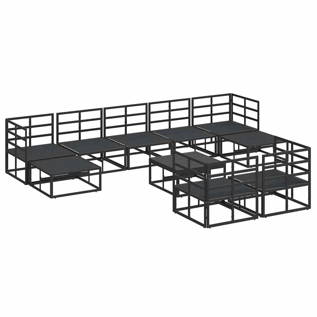 vidaXL Σετ Καναπέ Κήπου με μαξιλάρι 10 pcs Μαύρο Αλουμίνιο