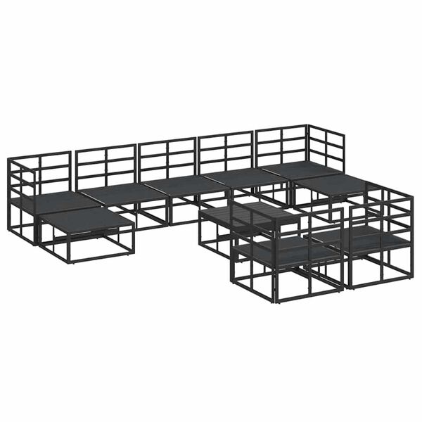 vidaXL Σετ Καναπέ Κήπου με μαξιλάρι 10 pcs Μαύρο Αλουμίνιο