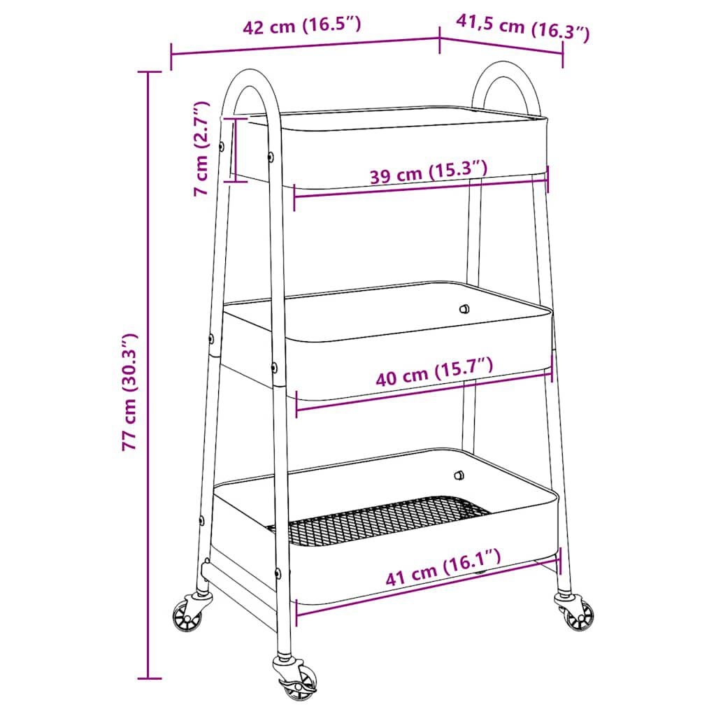 vidaXL Τρόλεϊ αποθήκευσης 3 Επίπεδα Μπλε 42x41,5x77 εκ. Ατσάλι