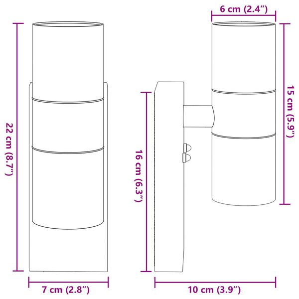 vidaXL Εξωτερικά Φωτιστικά Τοίχου 2 pcs Μαύρο 7 x 10 x 22 εκ