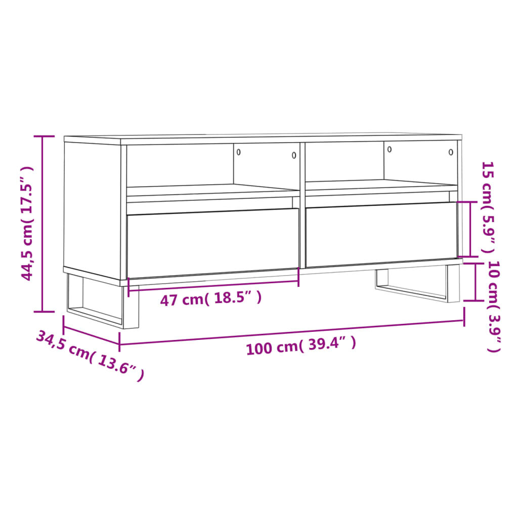 vidaXL Έπιπλο Τηλεόρασης Λευκό 100x34,5x44,5 εκ. Επεξεργασμένο Ξύλο