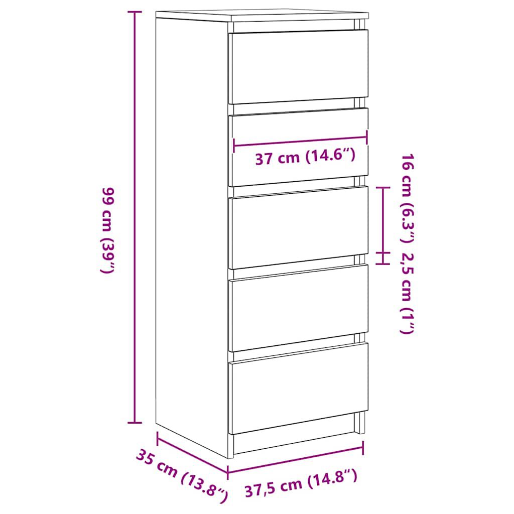 vidaXL Συρταριέρα με Συρτάρια Καπνιστή Δρυς 37,5x35x99 εκ. Επεξ. Ξύλο