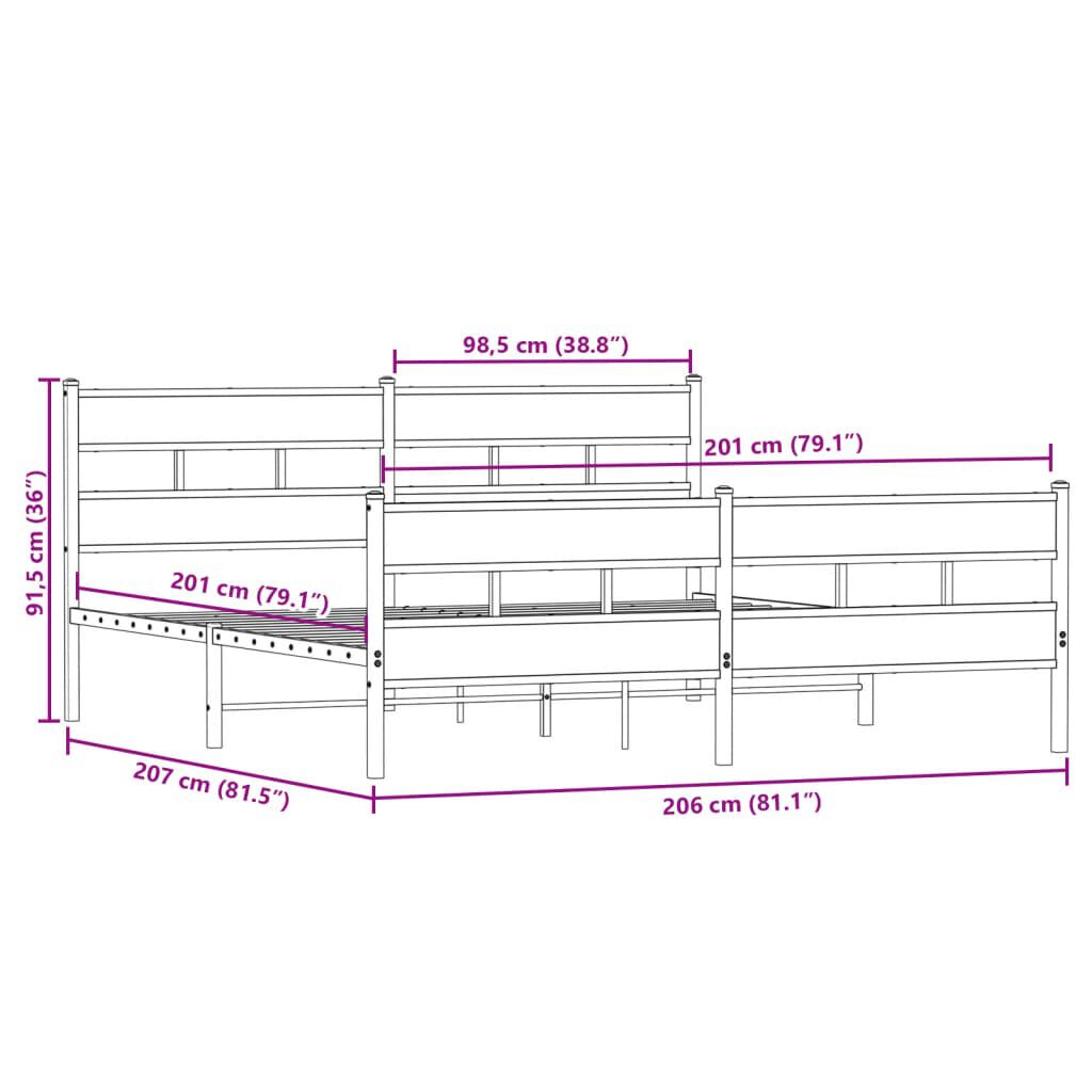 vidaXL Σκελετός Κρεβ. Χωρίς Στρώμα Sonoma Δρυς 200x200 εκ. Μεταλλικό