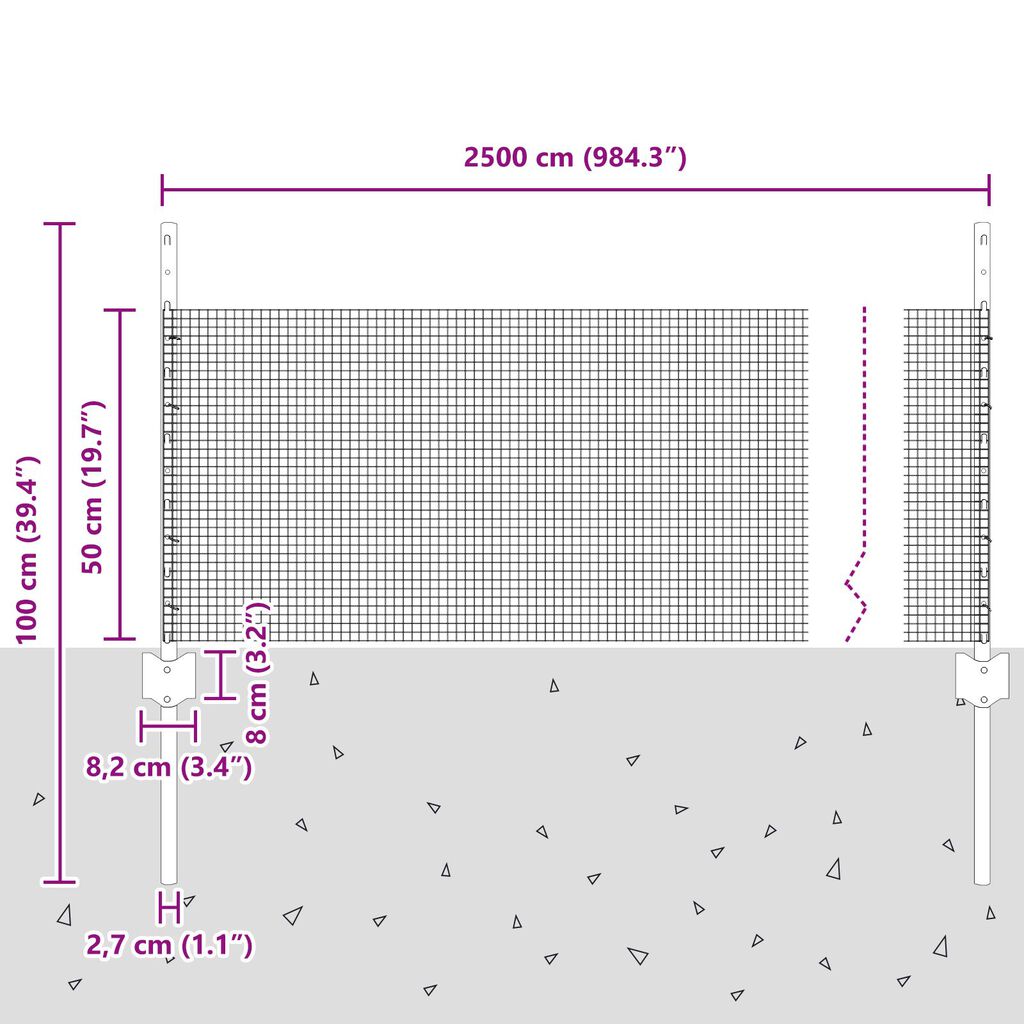 vidaXL Συρματόπλεγμα με 11 Υ Πόλους Πράσινο 0.5x25 m Χάλυβα
