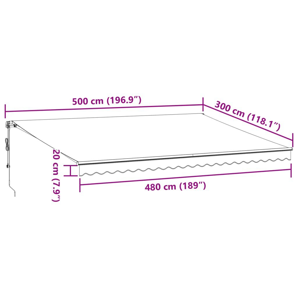 vidaXL Τέντα Πτυσσόμενη Αυτόματη με LED Μπορντό 500x300 εκ.