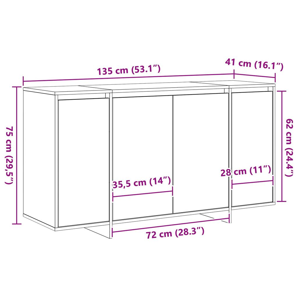 vidaXL Λευκό Πλαϊνό Γραφείο Λευκό Ξύλο 135 x 41 x 75 εκ.