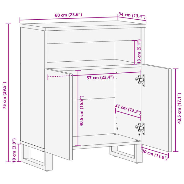 vidaXL Ντουλάπι 60 x 34 x 75 εκ. από Μασίφ Ξύλο Μάνγκο