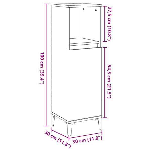 vidaXL Ντουλάπι μπάνιου Δρυς τεχνίτης 30x30x100 cm Κατασκευασμένο ξύλο