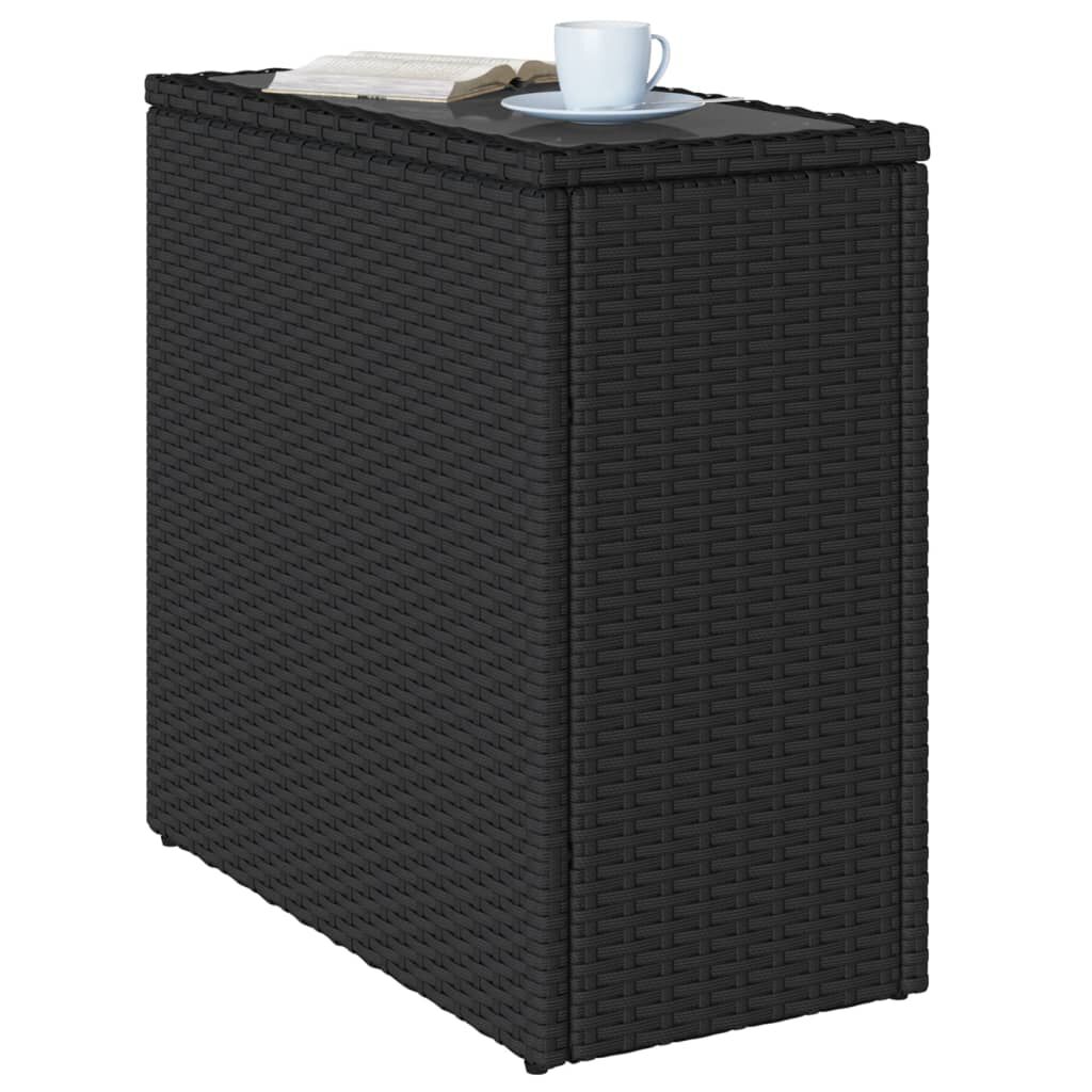 vidaXL Τραπέζι Κήπου με Γυάλινη Επιφ. Μαύρο 58x27,5x55 εκ. Συνθ. Ρατάν
