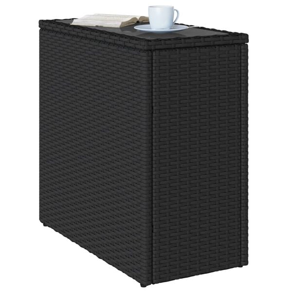 vidaXL Τραπέζι Κήπου με Γυάλινη Επιφ. Μαύρο 58x27,5x55 εκ. Συνθ. Ρατάν