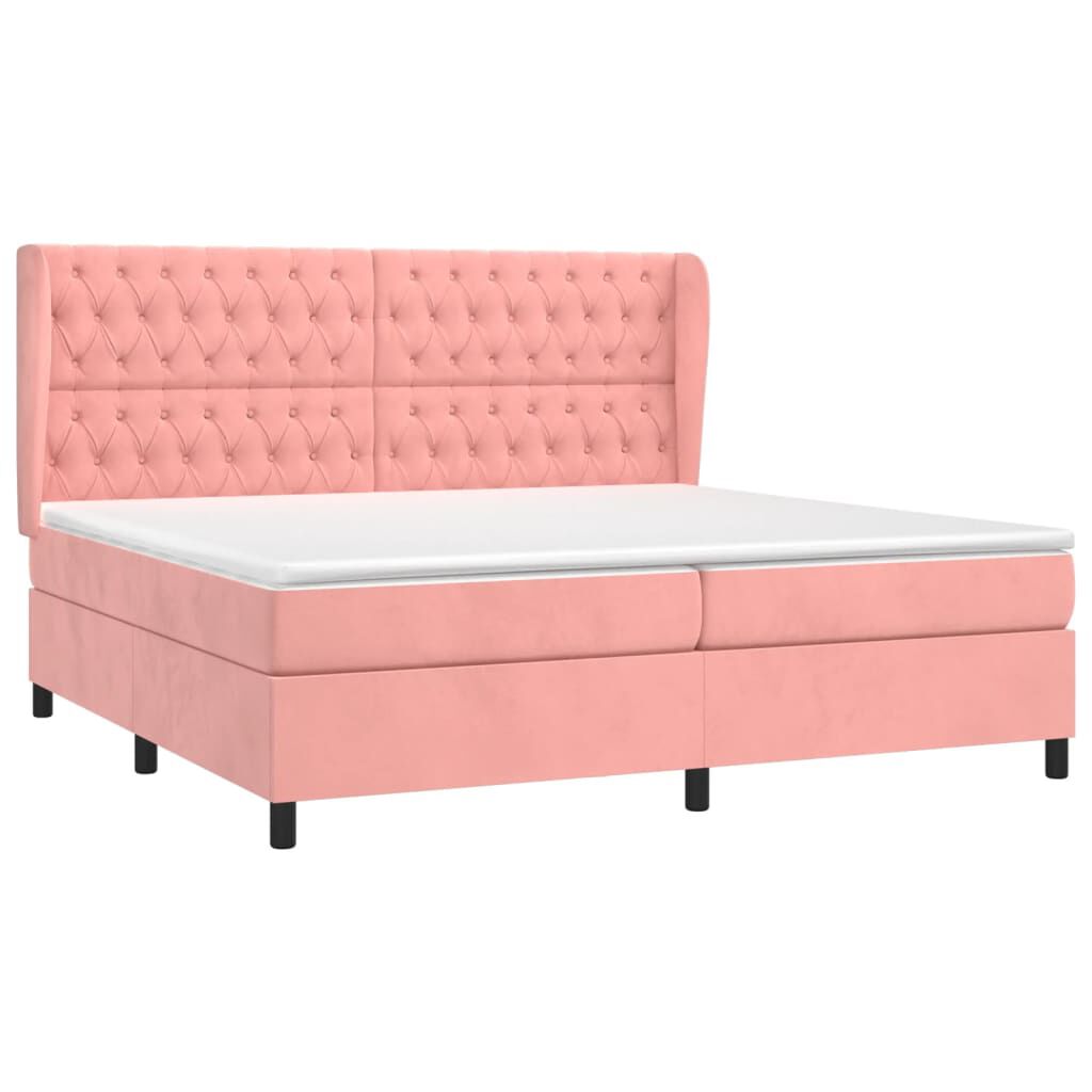 vidaXL Κρεβάτι Boxspring με Στρώμα Ροζ 200x200 εκ. Βελούδινο