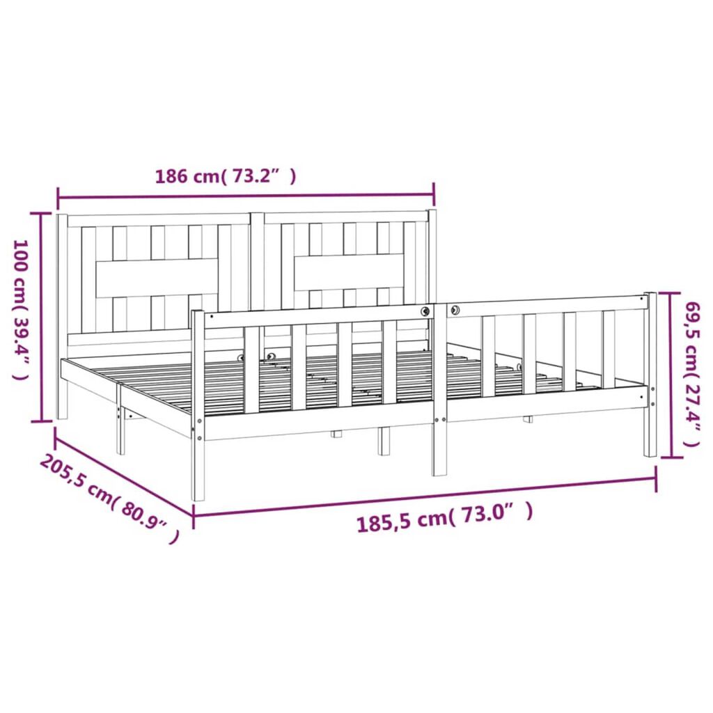 vidaXL Πλαίσιο Κρεβατιού Κεφαλάρι Λευκό 180x200εκ ΜασίφΠεύκο SuperKing
