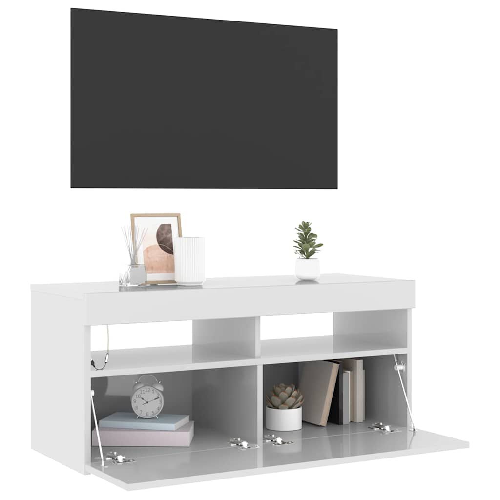 vidaXL Έπιπλο Τηλεόρασης με LED Γυαλιστερό Λευκό 90x35x40 εκ.