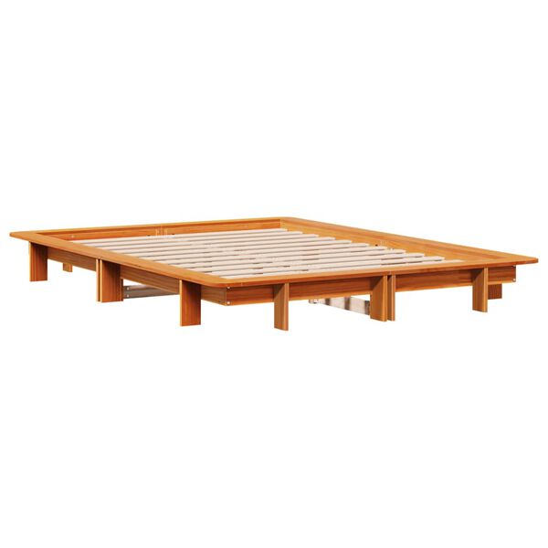 vidaXL Σκελετός Κρεβατιού Χωρίς Στρώμα Καφέ 140x200 Μασίφ Ξύλο Πεύκου