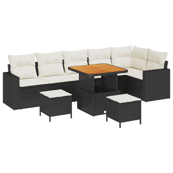 vidaXL Σετ Καναπέ Κήπου 9 pcs Μαύρο και κρεμ 80 x 80 x 71 cm
