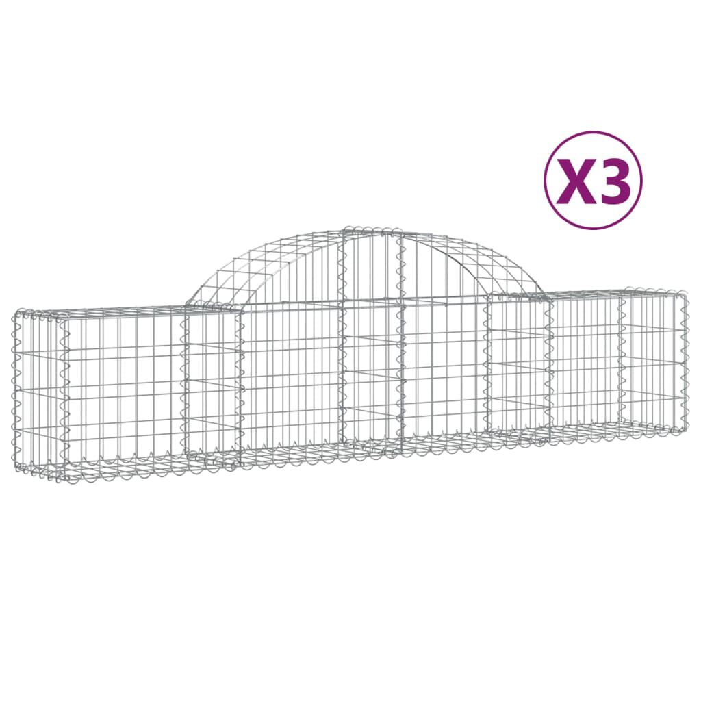 vidaXL Συρματοκιβώτια Τοξωτά 3 τεμ. 200x30x40/60 εκ. Γαλβαν. Ατσάλι