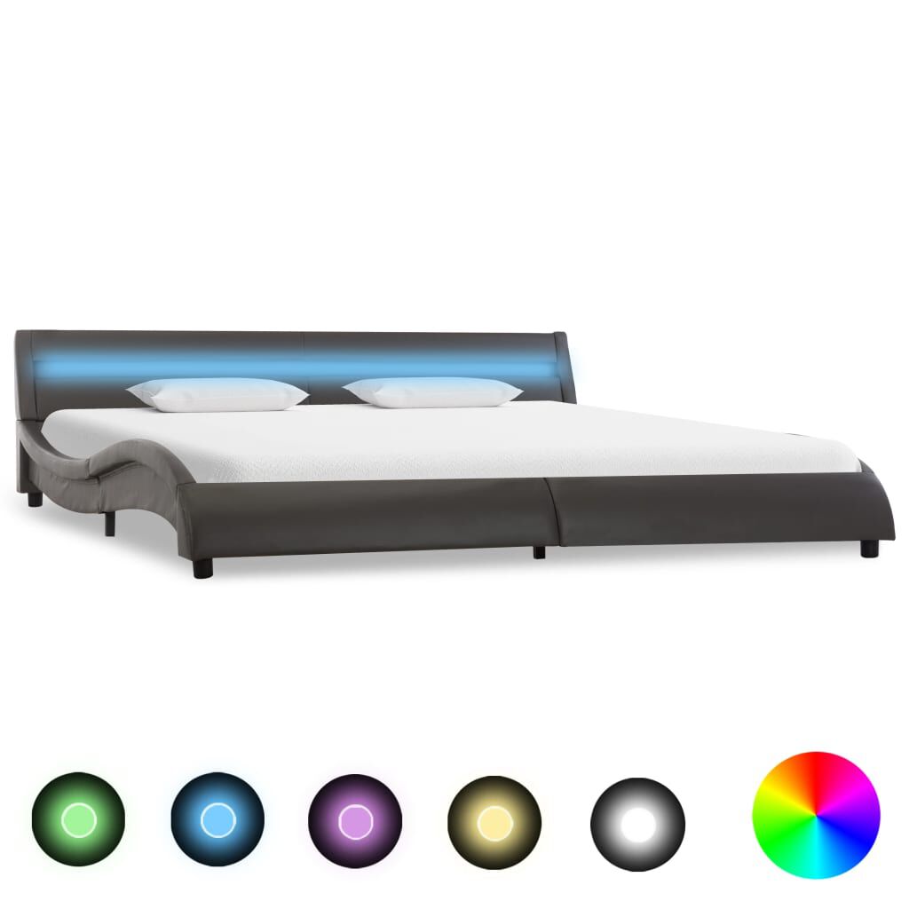 vidaXL Πλαίσιο Κρεβατιού με LED Γκρι 180 x 200 εκ. από Συνθετικό Δέρμα